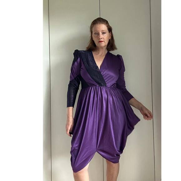 Vintage 70s Disco Nighclub Dress Purple Size small Sparkle Statement Style USA - Picture 11 of 17